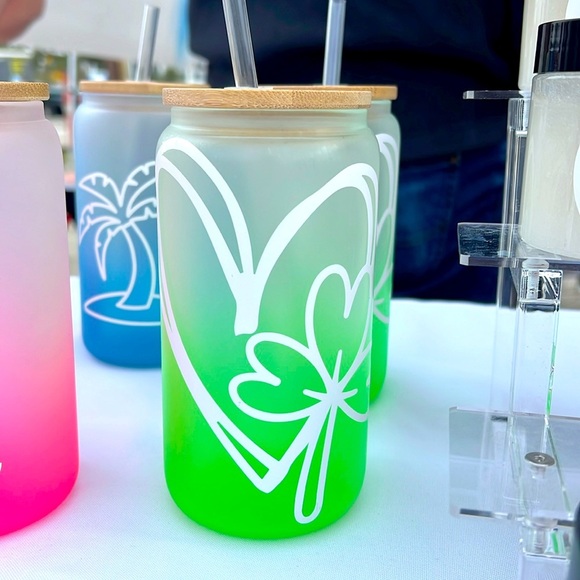 Hand Crafted Other - DolledUp Home- Shamrock Green Ombré 16oz Glass Tumbler w/ Bamboo Lid & Straw